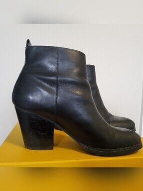 Aldo Black Leather Block-Heel Ankle Booties